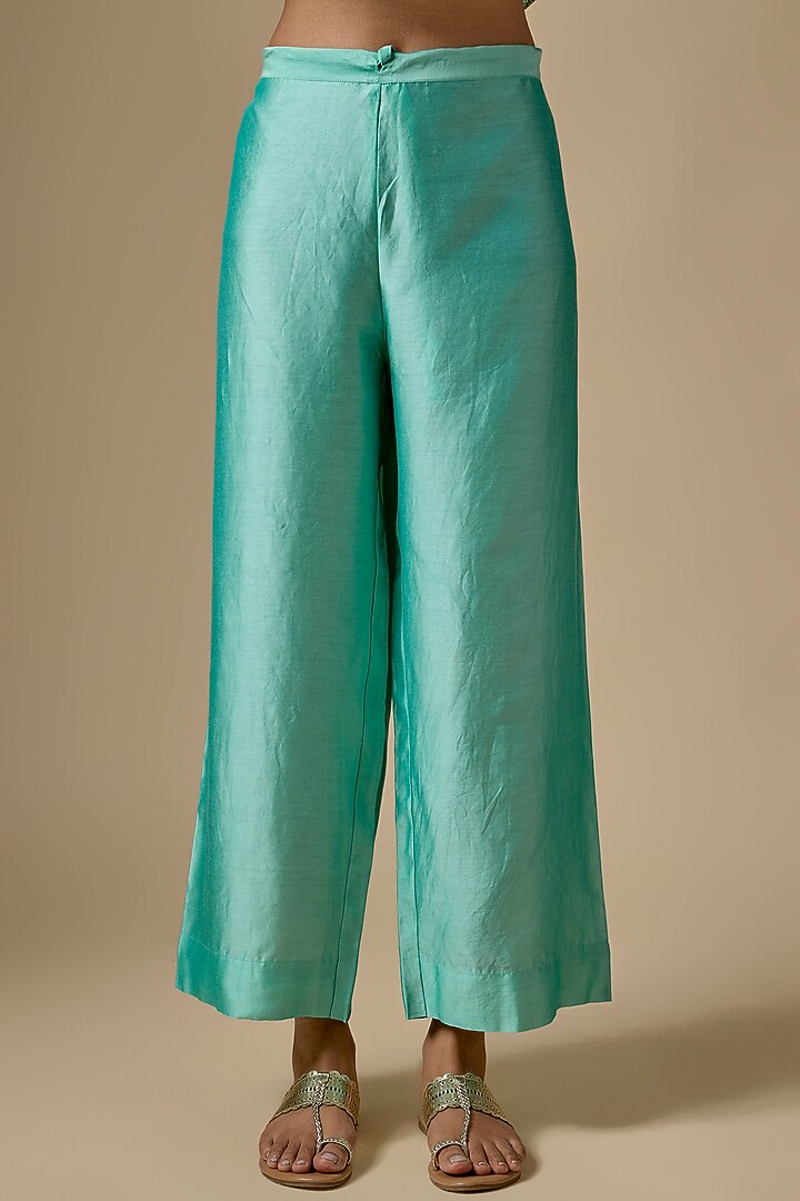 Light Blue Organza Zardosi Embroidered Long Pheran Kurta Set by Niti Bothra at Pernia's Pop Up Shop