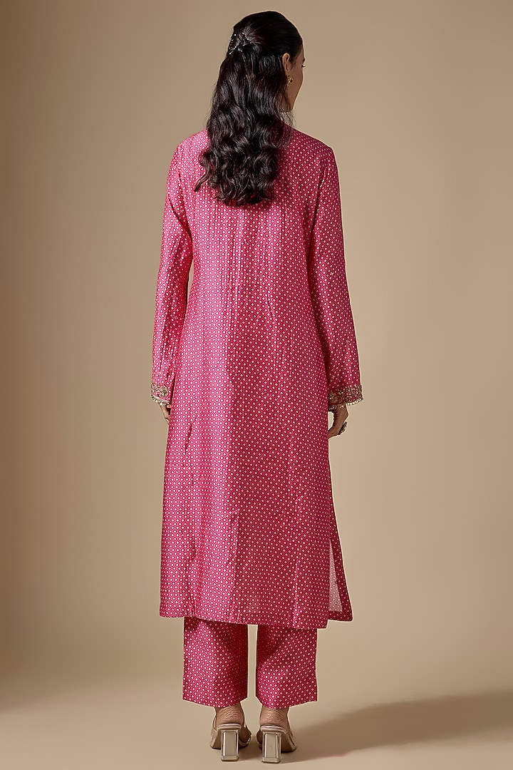 Pink Silk Tencel Zardosi Embroidered & Printed Kurta Set by Niti Bothra at Pernia's Pop Up Shop