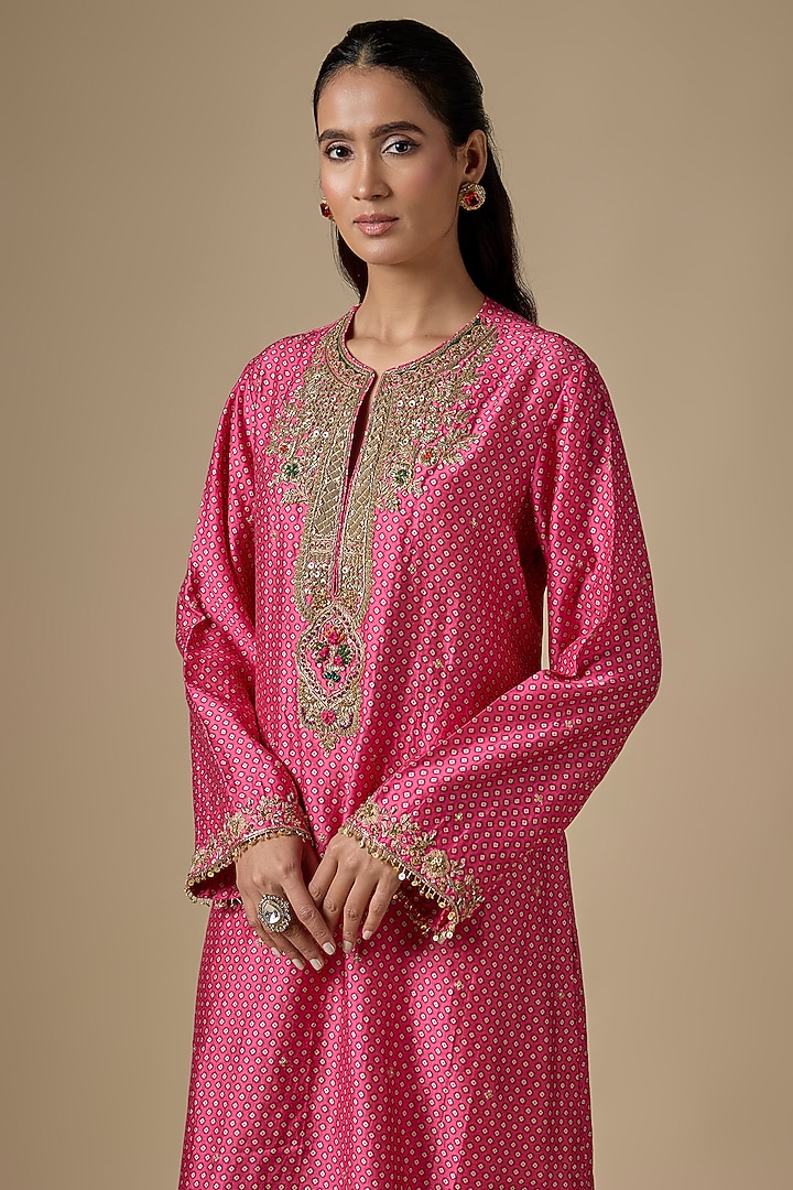 Pink Silk Tencel Zardosi Embroidered & Printed Kurta Set by Niti Bothra at Pernia's Pop Up Shop