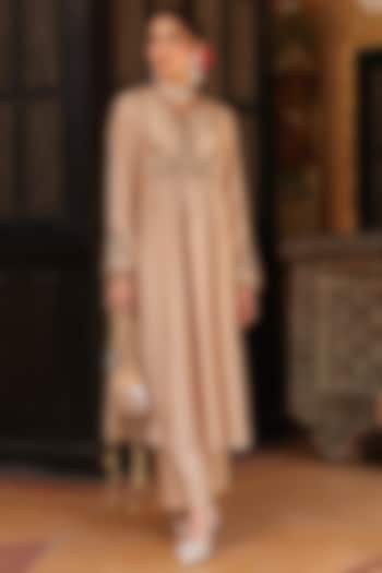 Ivory Silk Tencel Zardosi Embroidered & Printed Kurta Set by Niti Bothra at Pernia's Pop Up Shop