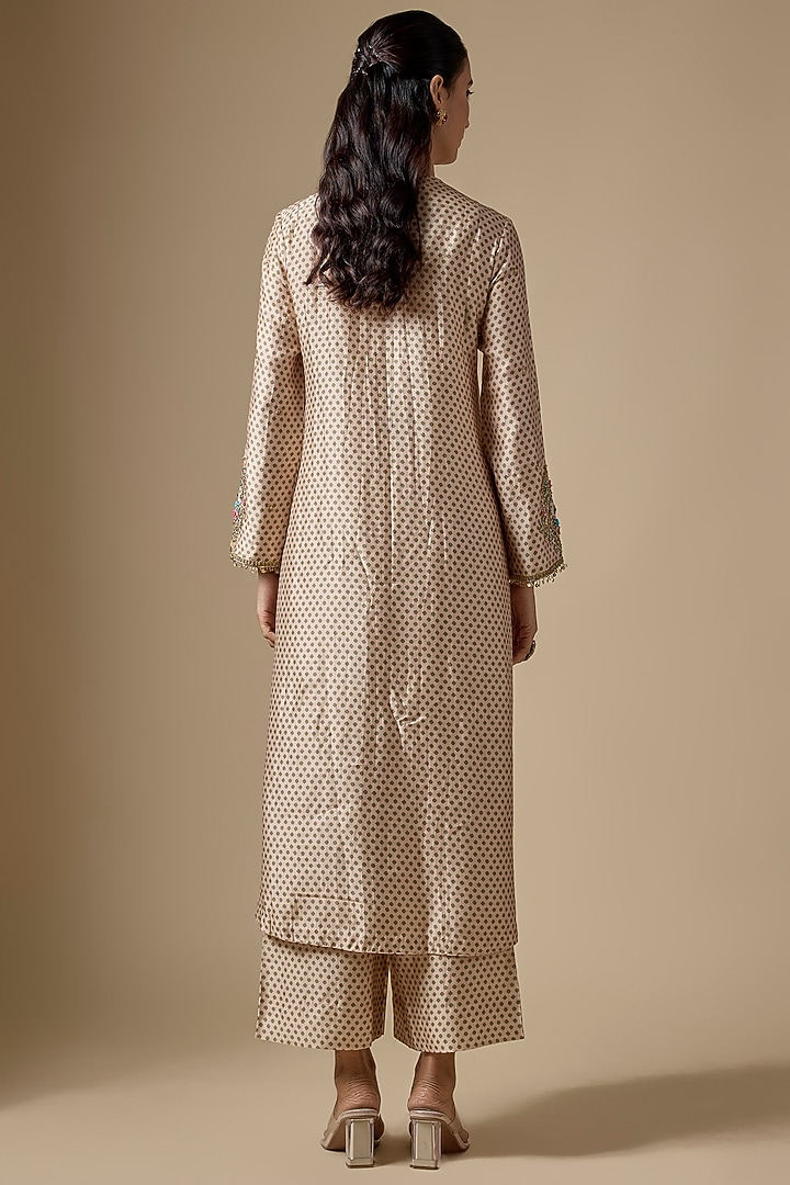 Ivory Silk Tencel Zardosi Embroidered & Printed Kurta Set by Niti Bothra at Pernia's Pop Up Shop