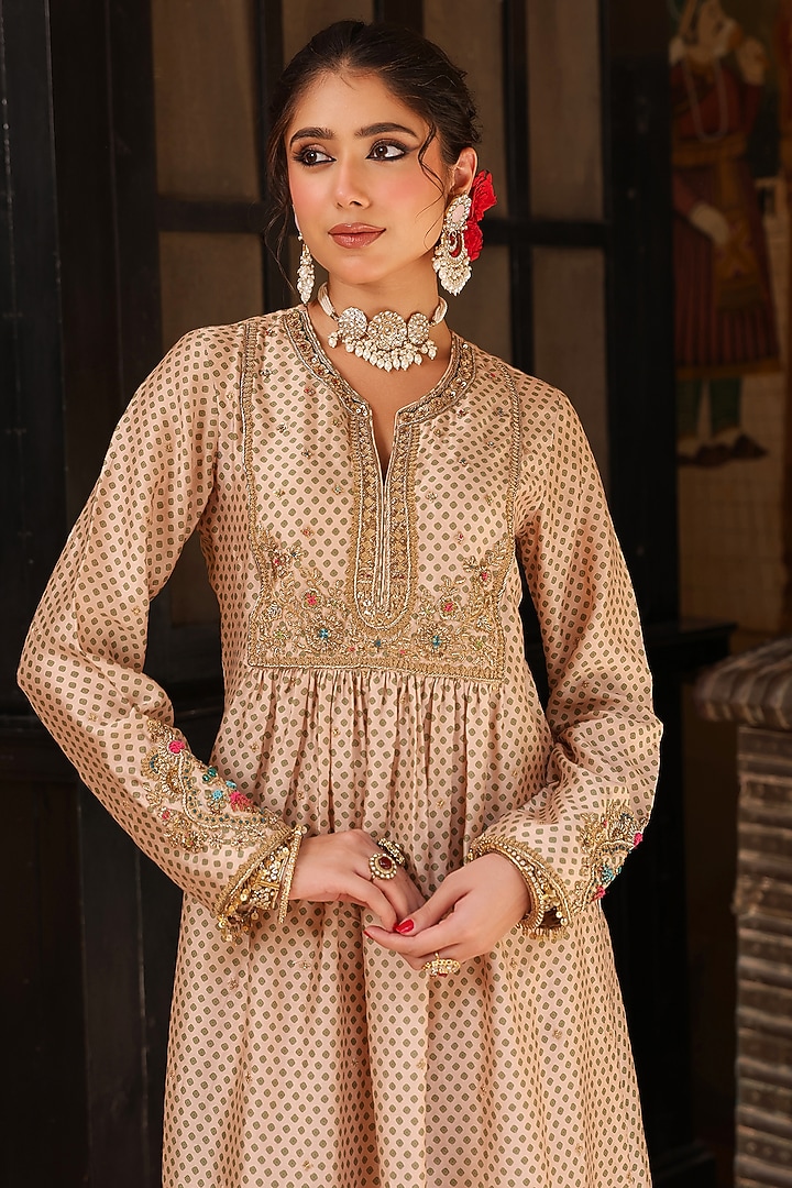 Ivory Silk Tencel Zardosi Embroidered & Printed Kurta Set by Niti Bothra at Pernia's Pop Up Shop