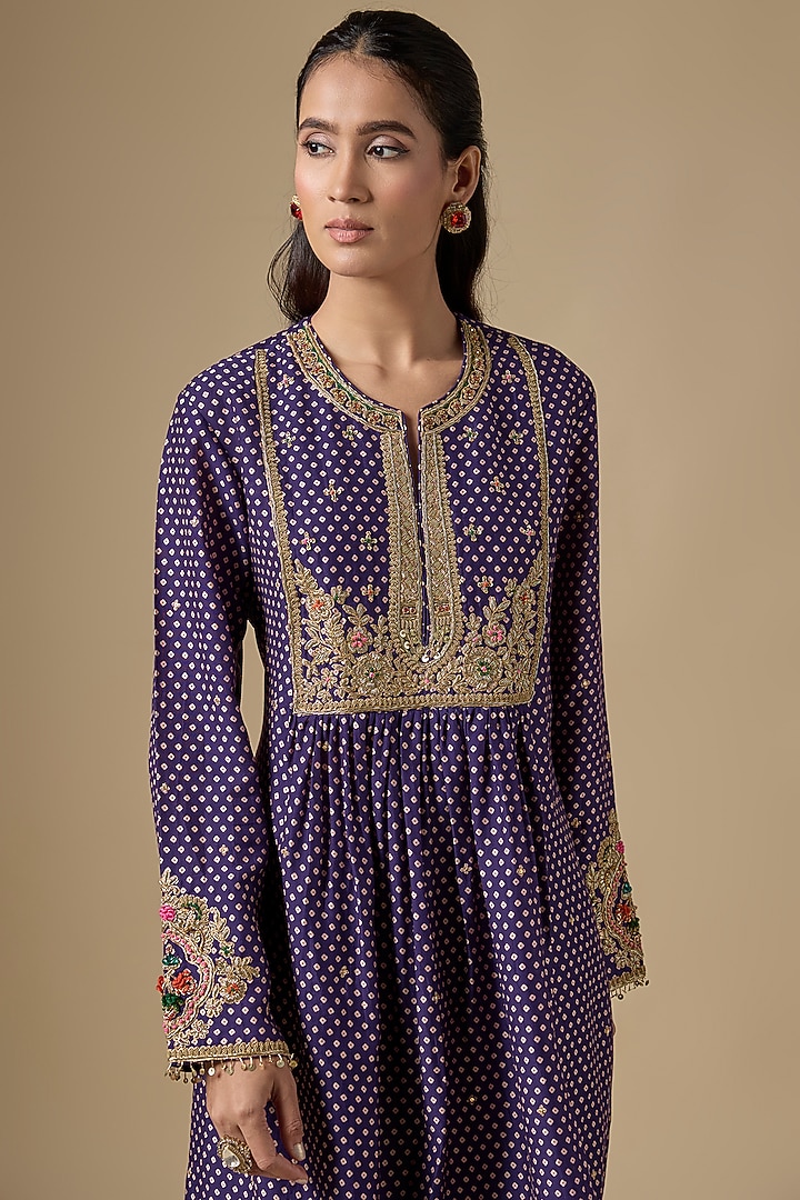 Purple Silk Tencel Zardosi Embroidered & Printed Kurta Set by Niti Bothra at Pernia's Pop Up Shop
