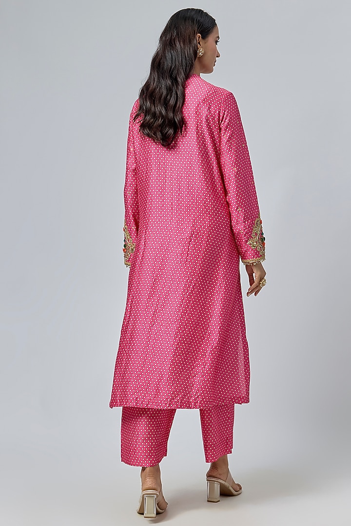 Pink Silk Tencel Bandhej Printed Frock-Style Kurta Set by Niti Bothra at Pernia's Pop Up Shop