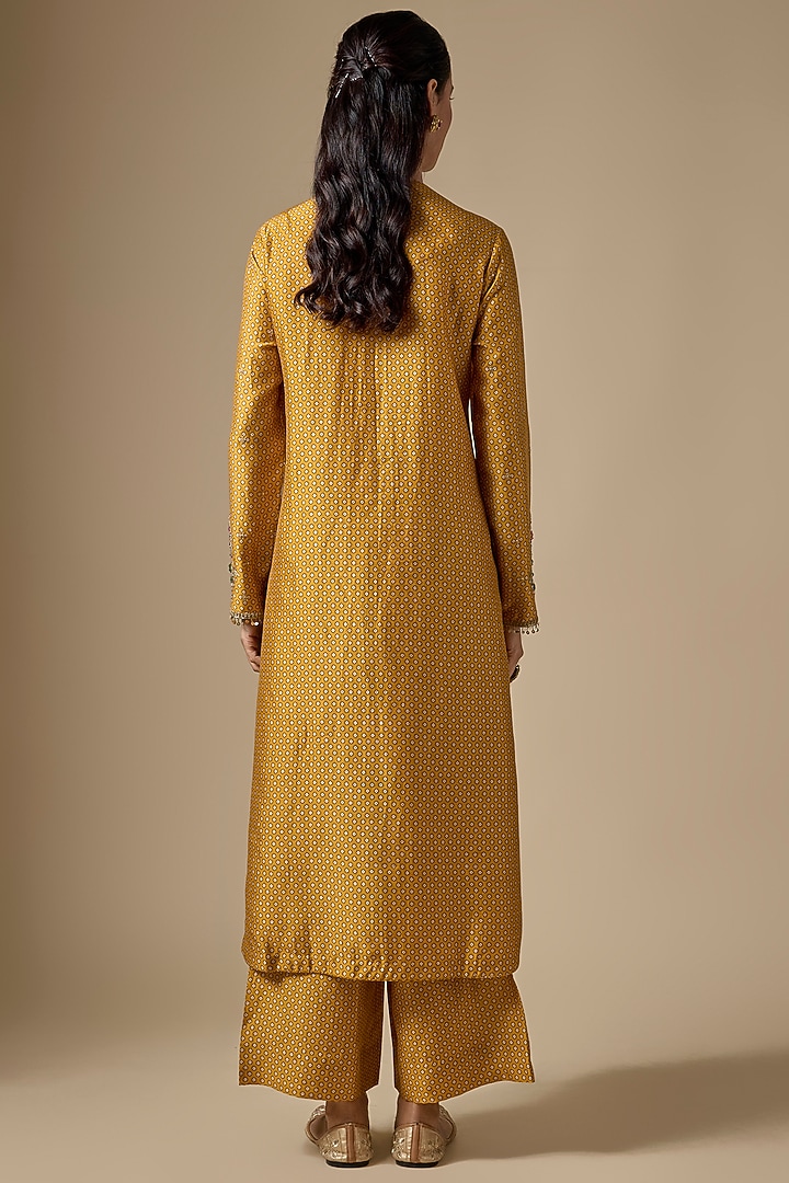 Mustard Silk Tencel Zardosi Embroidered & Printed Kurta Set by Niti Bothra at Pernia's Pop Up Shop