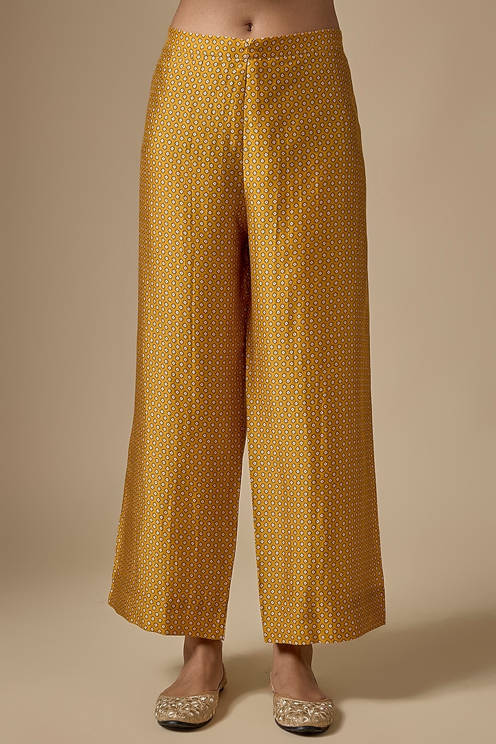Mustard Silk Tencel Zardosi Embroidered & Printed Kurta Set by Niti Bothra at Pernia's Pop Up Shop