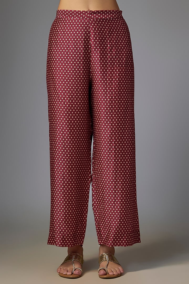 Maroon Silk Tencel Embroidered & Printed Kurta Set by Niti Bothra at Pernia's Pop Up Shop