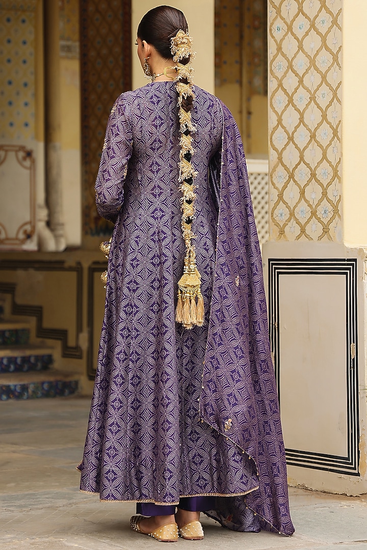 Purple Silk Chanderi Zardosi Embroidered & Printed Kurta Set by Niti Bothra at Pernia's Pop Up Shop