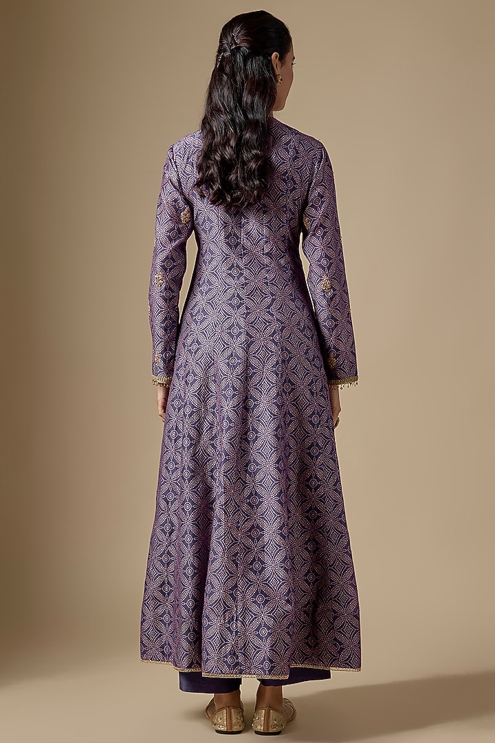 Purple Silk Chanderi Zardosi Embroidered & Printed Kurta Set by Niti Bothra at Pernia's Pop Up Shop