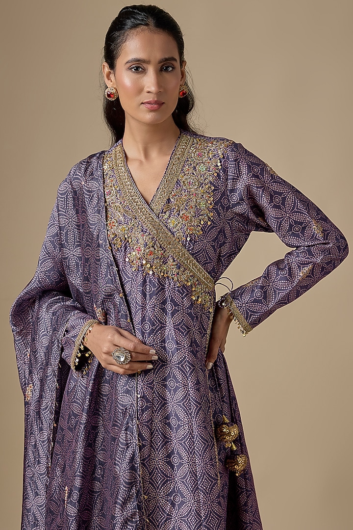 Purple Silk Chanderi Zardosi Embroidered & Printed Kurta Set by Niti Bothra at Pernia's Pop Up Shop