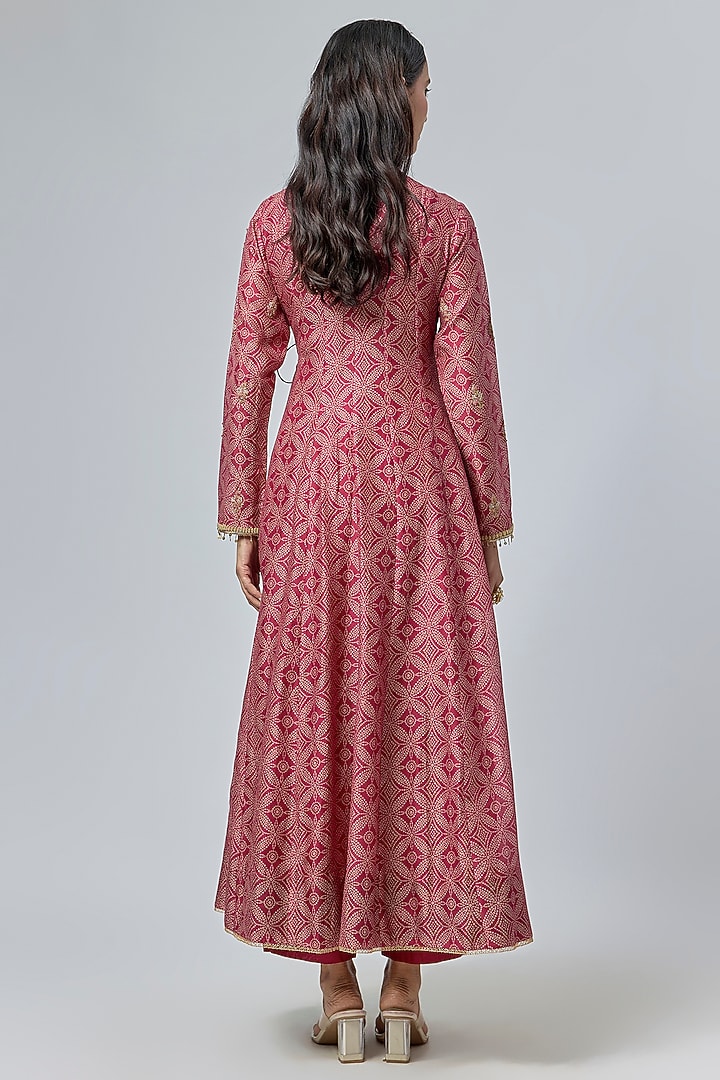 Maroon Silk Chanderi Bandhej Printed Angrakha Wedding Anarkali Set by Niti Bothra at Pernia's Pop Up Shop