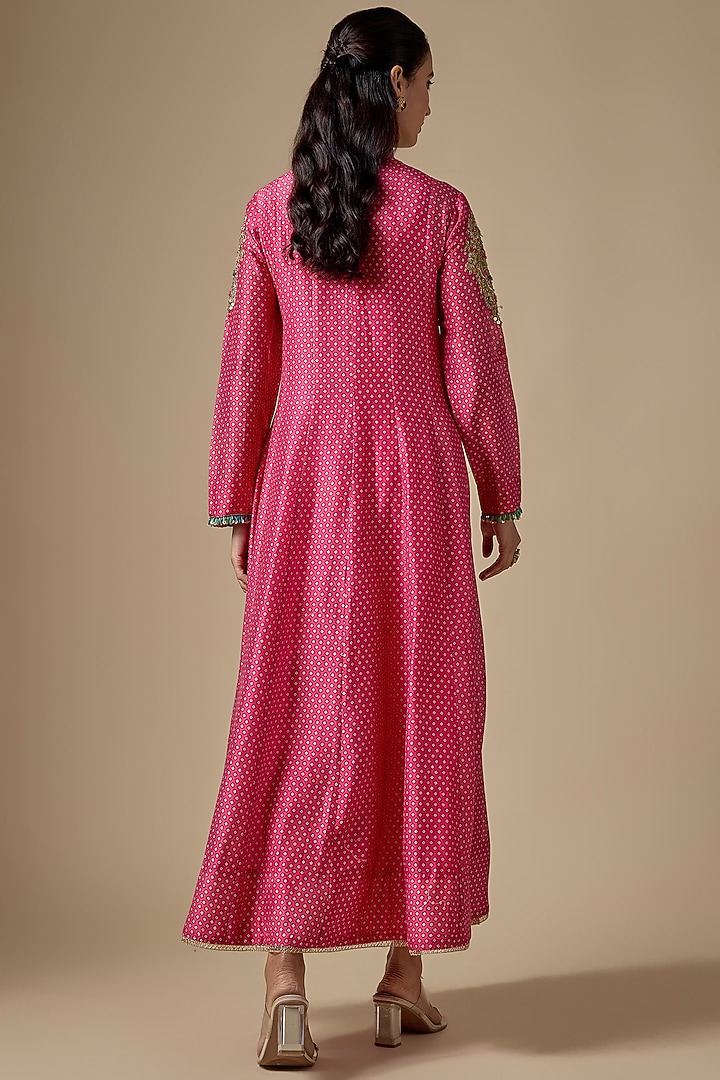 Pink Silk Chanderi Zardosi Embroidered & Printed Kurta Set by Niti Bothra at Pernia's Pop Up Shop