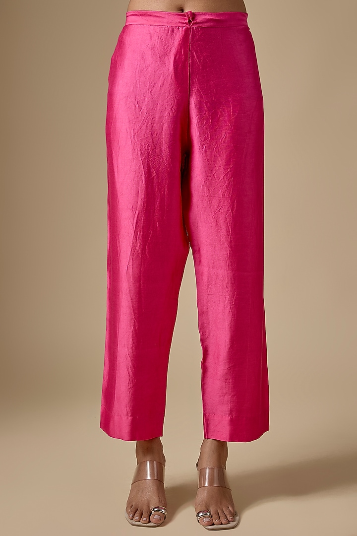 Pink Silk Chanderi Zardosi Embroidered & Printed Kurta Set by Niti Bothra at Pernia's Pop Up Shop