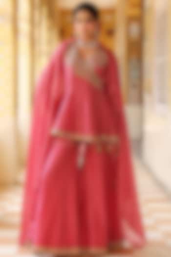 Pink Silk Chanderi Printed Wedding Sharara Set by Niti Bothra at Pernia's Pop Up Shop