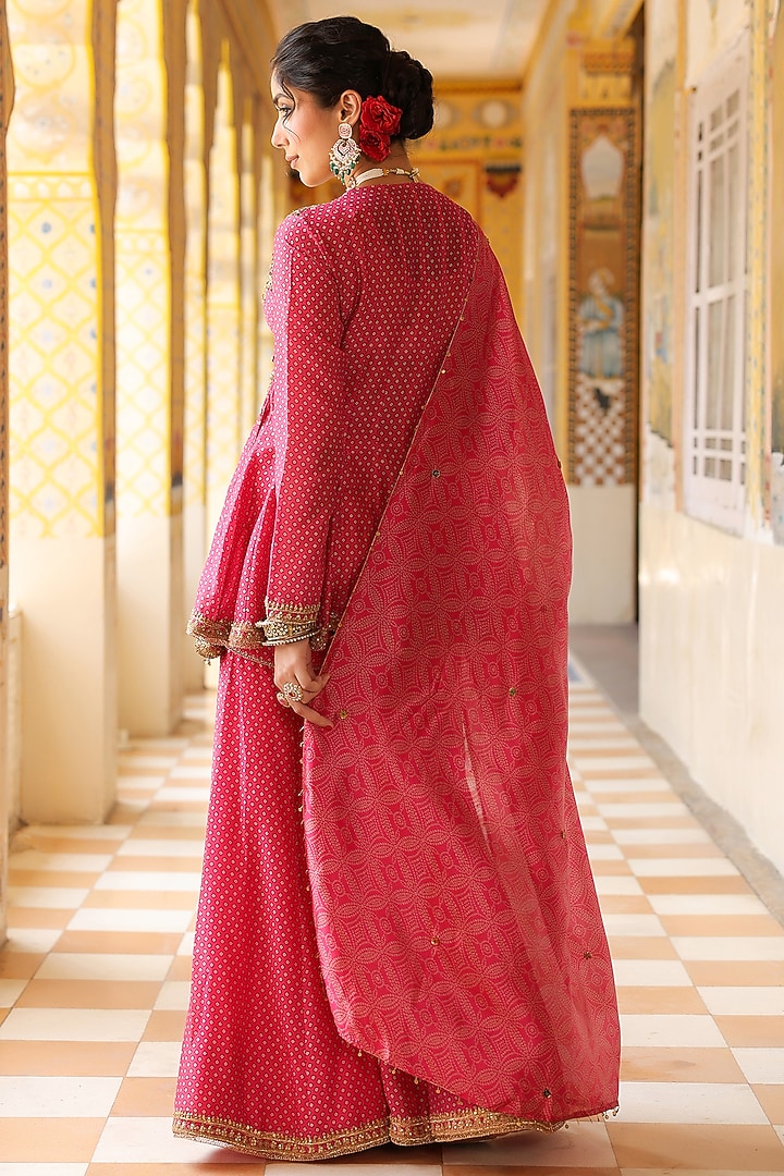 Pink Silk Chanderi Printed Wedding Sharara Set by Niti Bothra at Pernia's Pop Up Shop