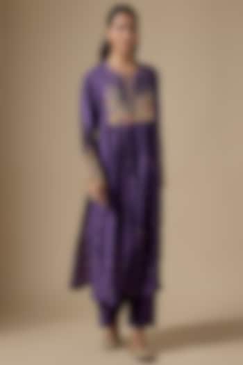 Purple Silk Tencel Zardosi Embroidered Kurta Set by Niti Bothra at Pernia's Pop Up Shop
