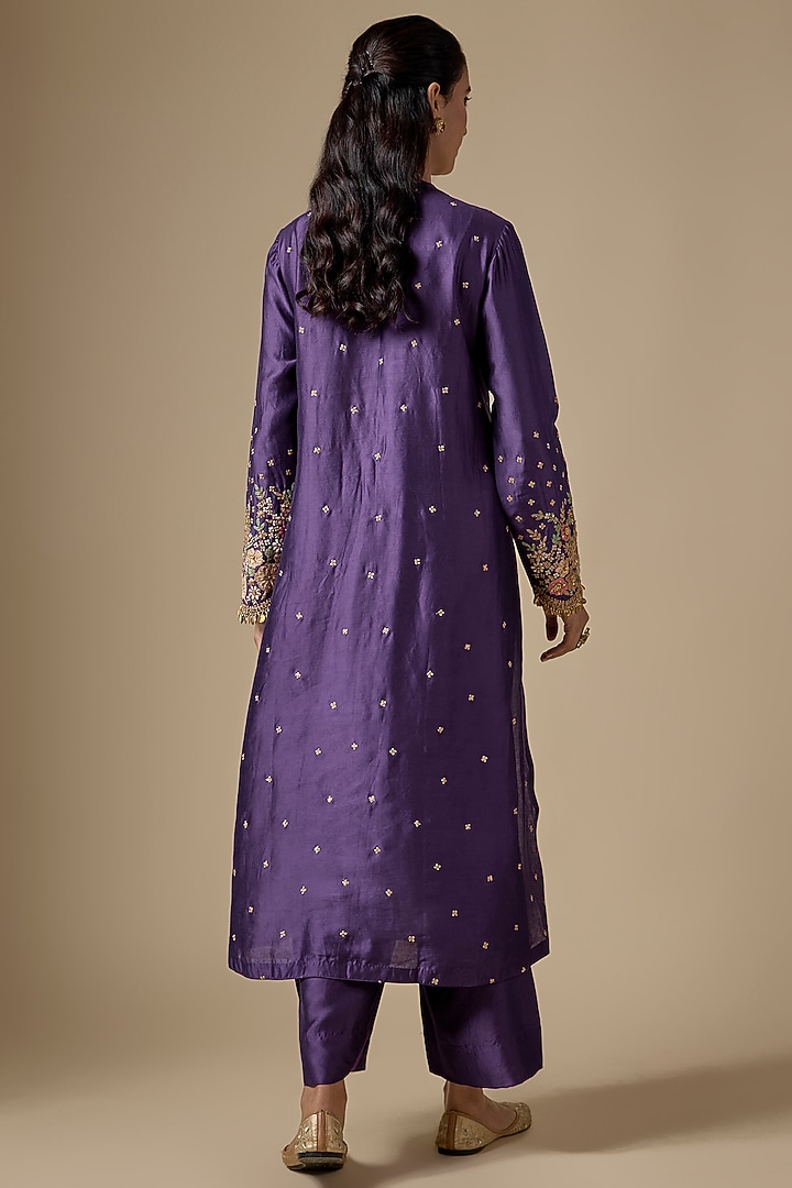 Purple Silk Tencel Zardosi Embroidered Kurta Set by Niti Bothra at Pernia's Pop Up Shop