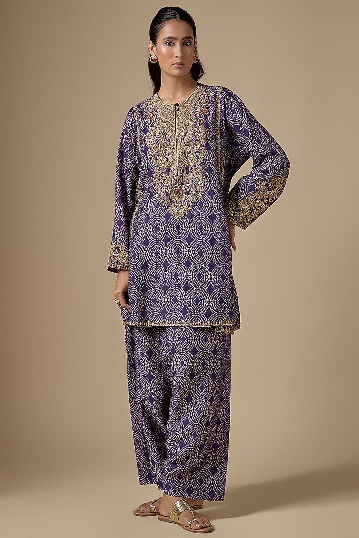 Purple Silk Tencel Zardosi Embroidered & Printed Kurta Set by Niti Bothra at Pernia's Pop Up Shop