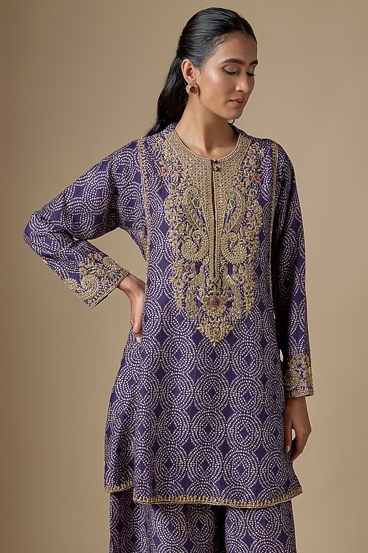 Purple Silk Tencel Zardosi Embroidered & Printed Kurta Set by Niti Bothra at Pernia's Pop Up Shop