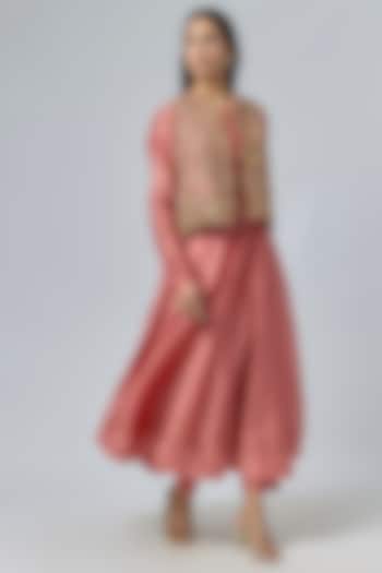 Pink Silk Chanderi Zardosi & Resham Embroidered Wedding Anarkali Set by Niti Bothra at Pernia's Pop Up Shop