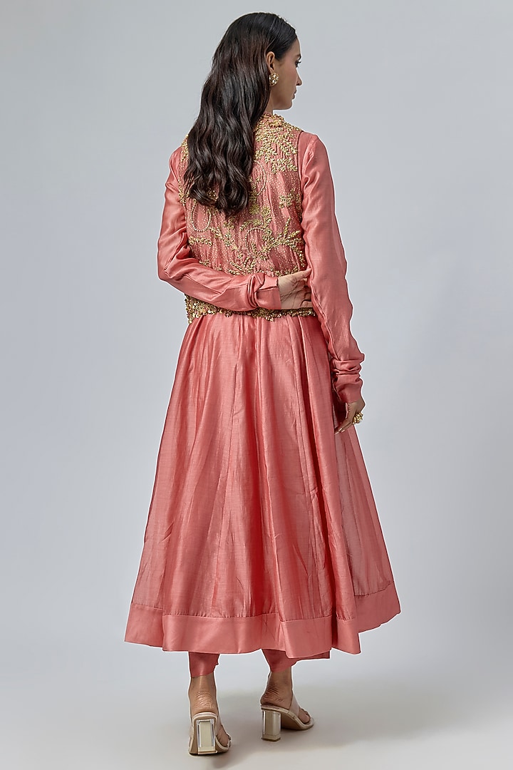 Pink Silk Chanderi Zardosi & Resham Embroidered Wedding Anarkali Set by Niti Bothra at Pernia's Pop Up Shop