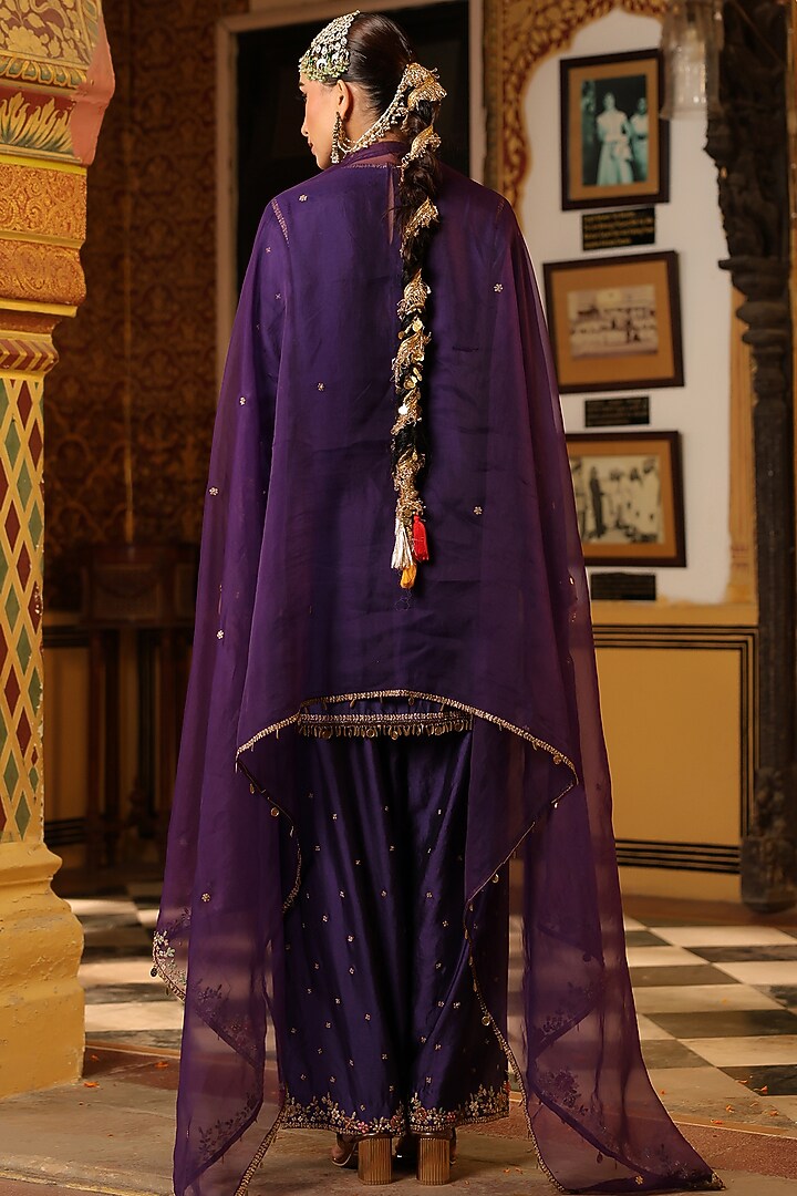 Purple Chiniya Silk Zardosi Embroidered Kurta Set by Niti Bothra at Pernia's Pop Up Shop