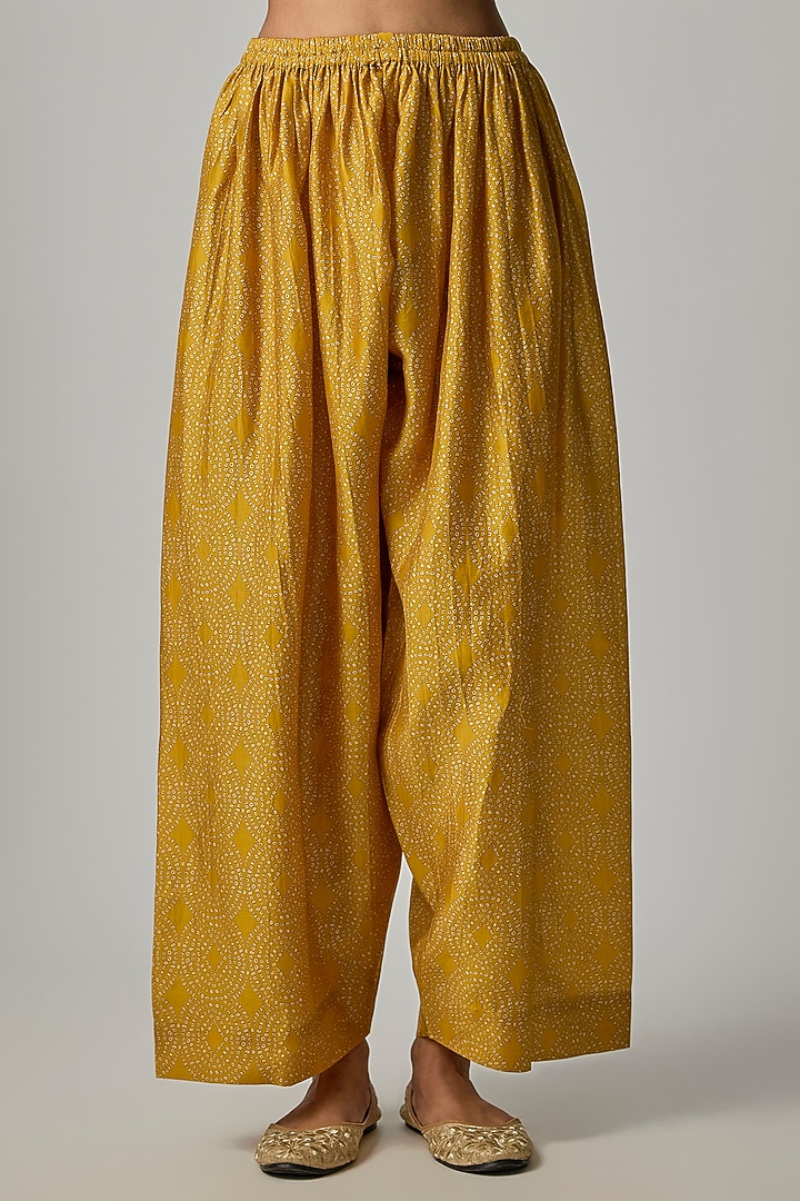 Mustard Yellow Silk Digital Printed & Zardosi Embroidered Kurta Set by Niti Bothra at Pernia's Pop Up Shop