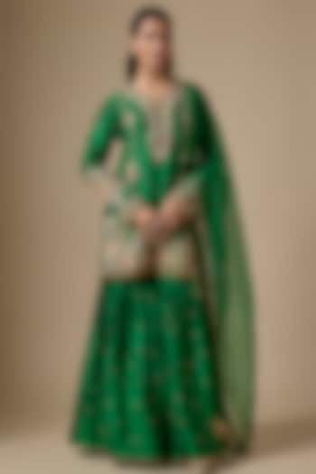 Green Silk Chanderi Zardosi Embroidered Wedding Sharara Set by Niti Bothra at Pernia's Pop Up Shop