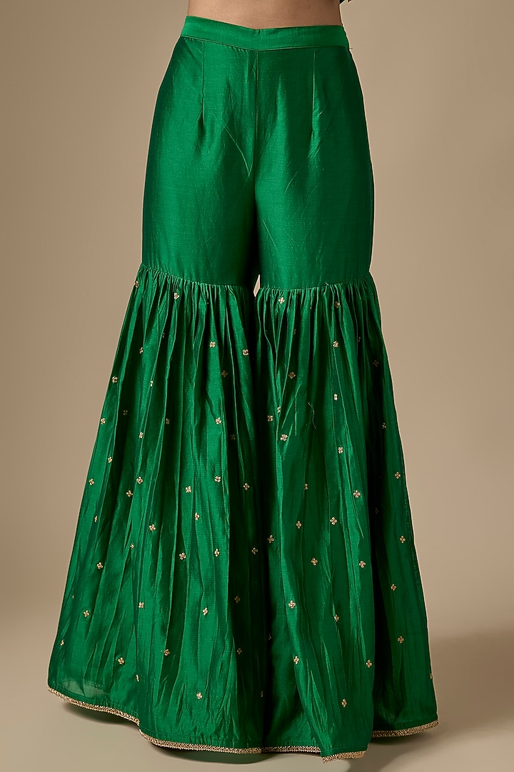 Green Silk Chanderi Zardosi Embroidered Wedding Sharara Set by Niti Bothra at Pernia's Pop Up Shop