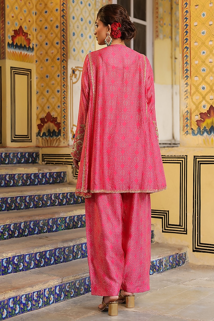 Pink Silk Tencel Printed & Zardosi Embroidered Kurta Set by Niti Bothra at Pernia's Pop Up Shop