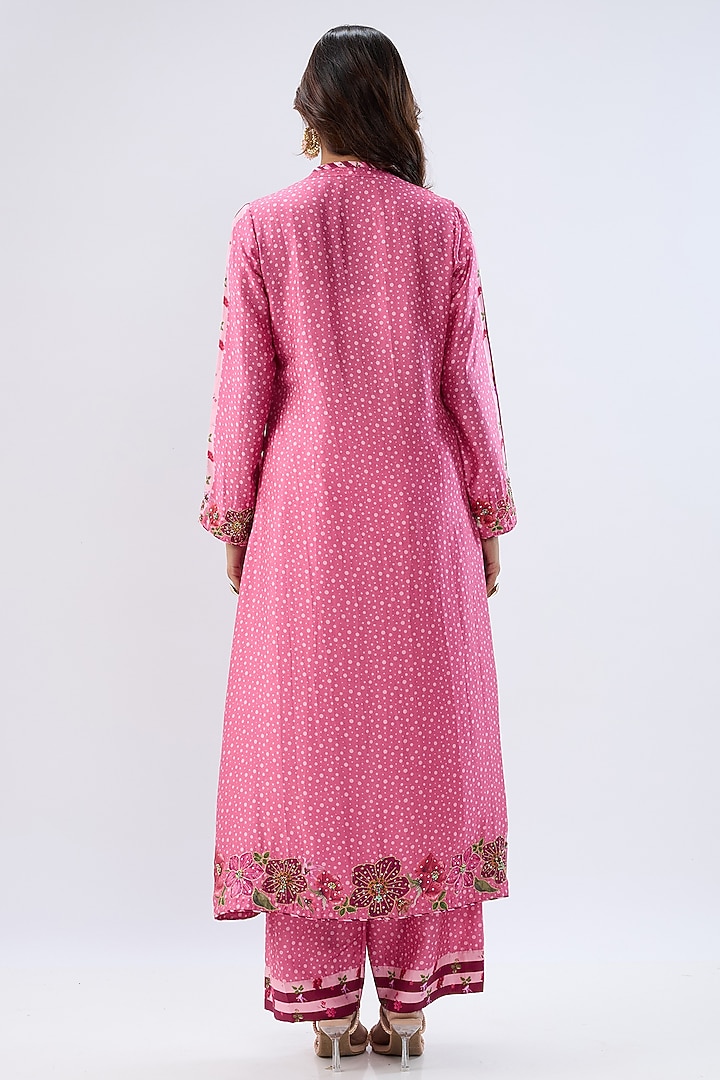 Pink Silk Tencel Thread Embroidered & Printed Kurta Set by Niti Bothra at Pernia's Pop Up Shop