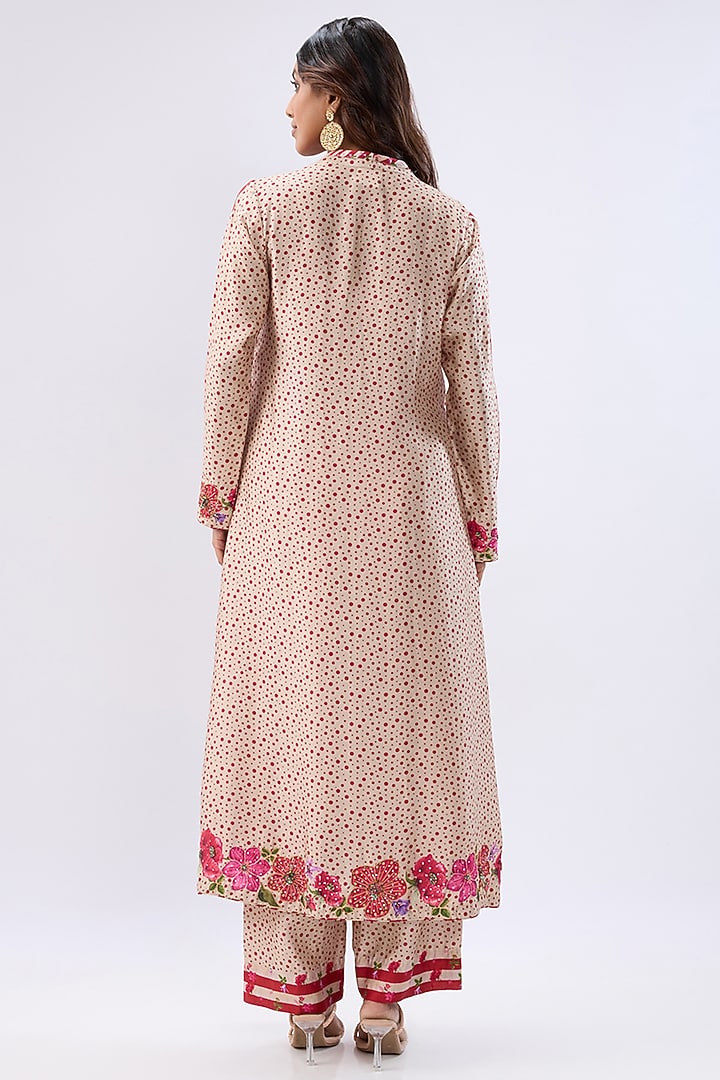 Ivory Silk Tencel Thread Embroidered & Printed Kurta Set by Niti Bothra at Pernia's Pop Up Shop