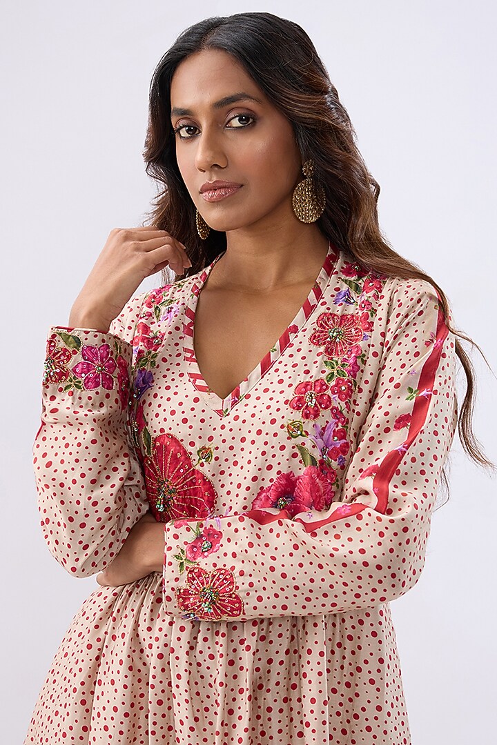 Ivory Silk Tencel Thread Embroidered & Printed Kurta Set by Niti Bothra at Pernia's Pop Up Shop