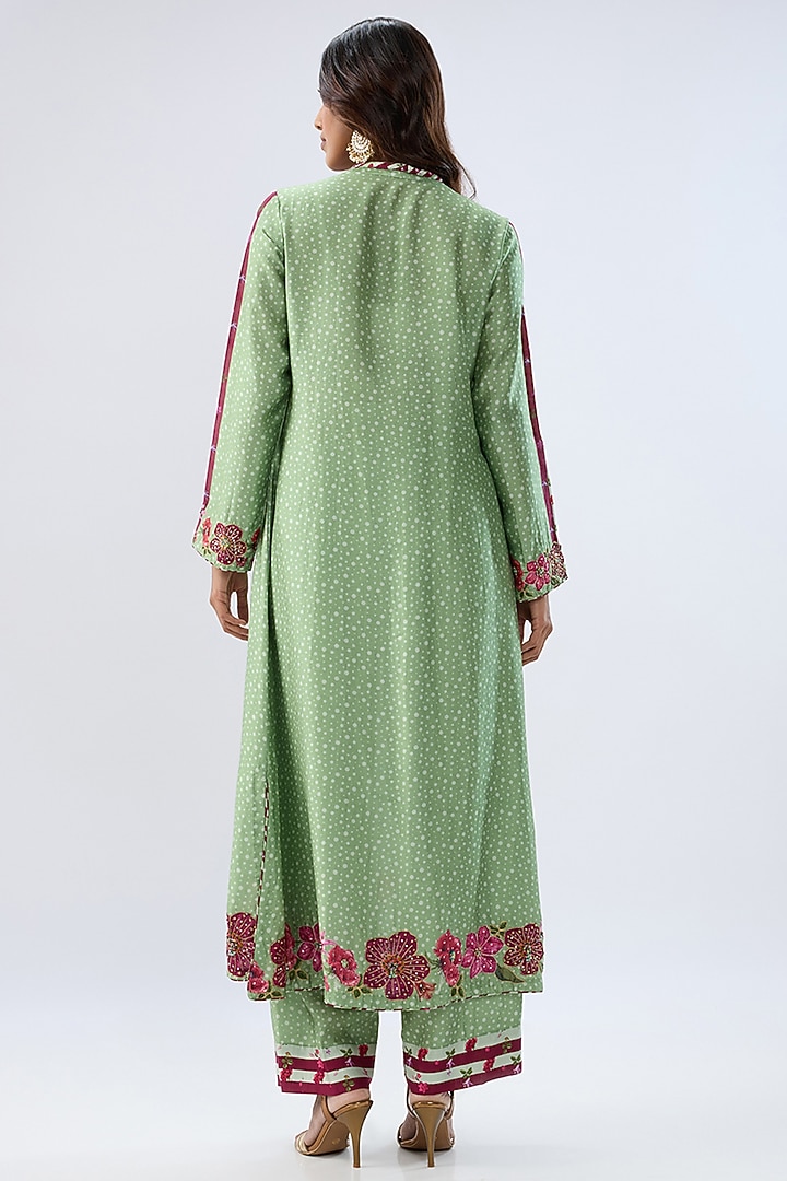 Green Silk Tencel Thread Embroidered & Printed Kurta Set by Niti Bothra at Pernia's Pop Up Shop