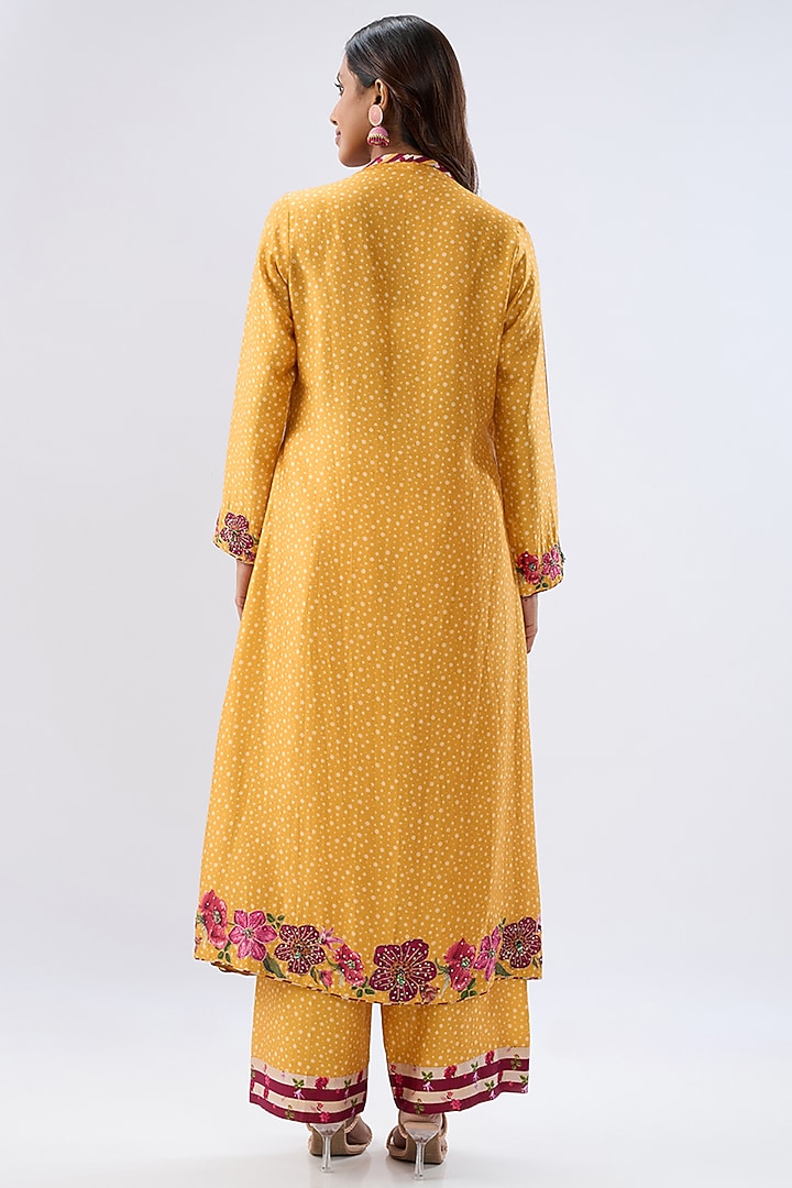 Yellow Silk Tencel Thread Embroidered & Printed Kurta Set by Niti Bothra at Pernia's Pop Up Shop
