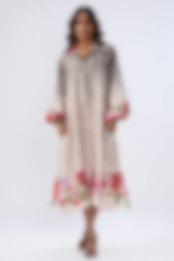 Black Silk Tencel Thread Embroidered & Printed Vacation Dress by Niti Bothra at Pernia's Pop Up Shop