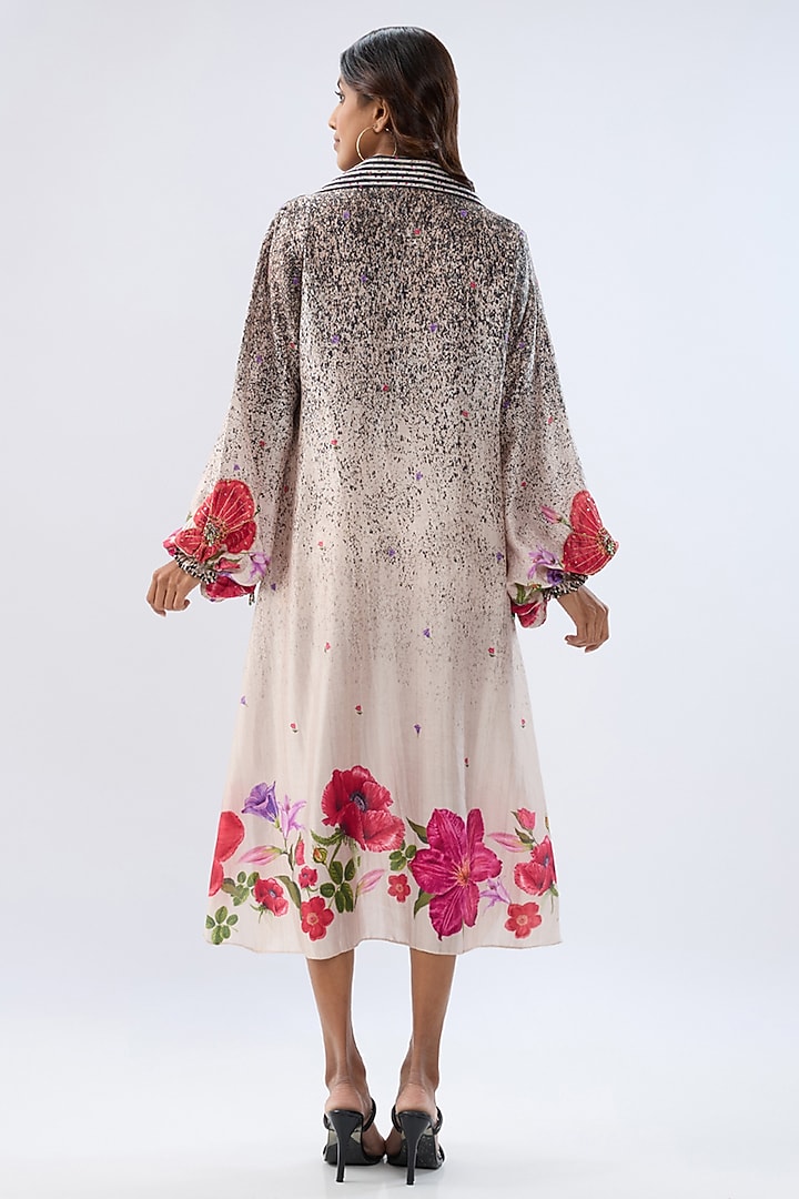 Black Silk Tencel Thread Embroidered & Printed Vacation Dress by Niti Bothra at Pernia's Pop Up Shop