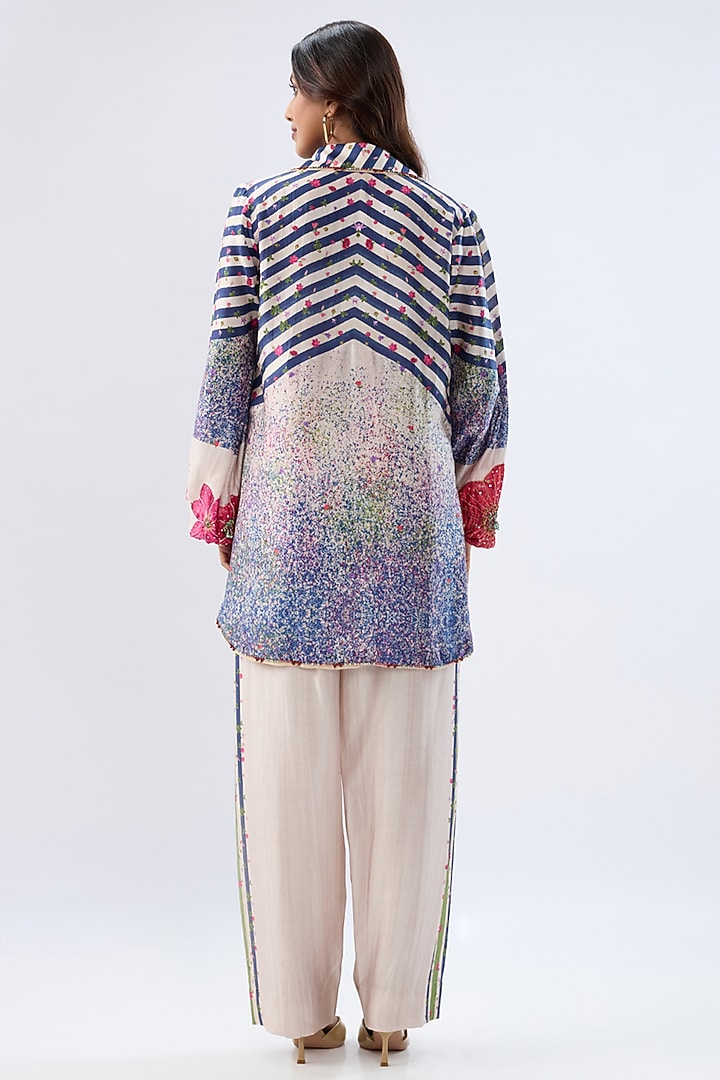 Blue Silk Tencel Thread Embroidered & Printed Co-Ord Set by Niti Bothra at Pernia's Pop Up Shop