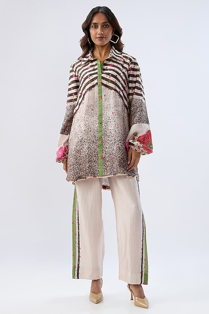 Black Silk Tencel Thread Embroidered & Printed Co-Ord Set by Niti Bothra at Pernia's Pop Up Shop