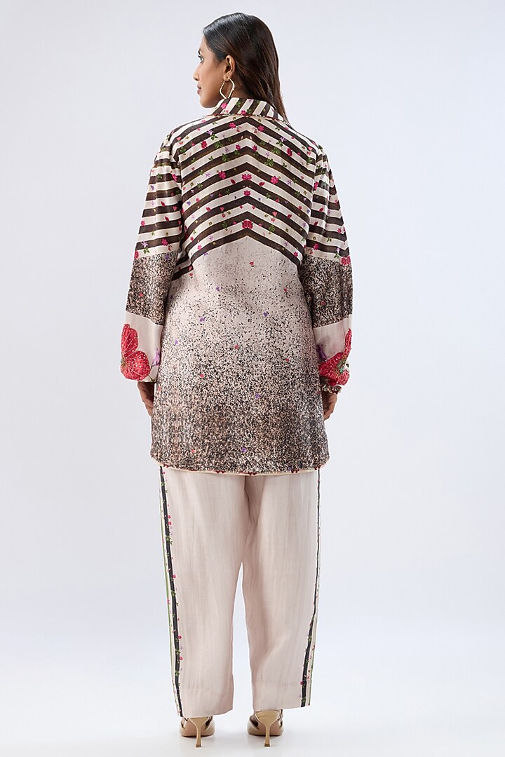Black Silk Tencel Thread Embroidered & Printed Co-Ord Set by Niti Bothra at Pernia's Pop Up Shop
