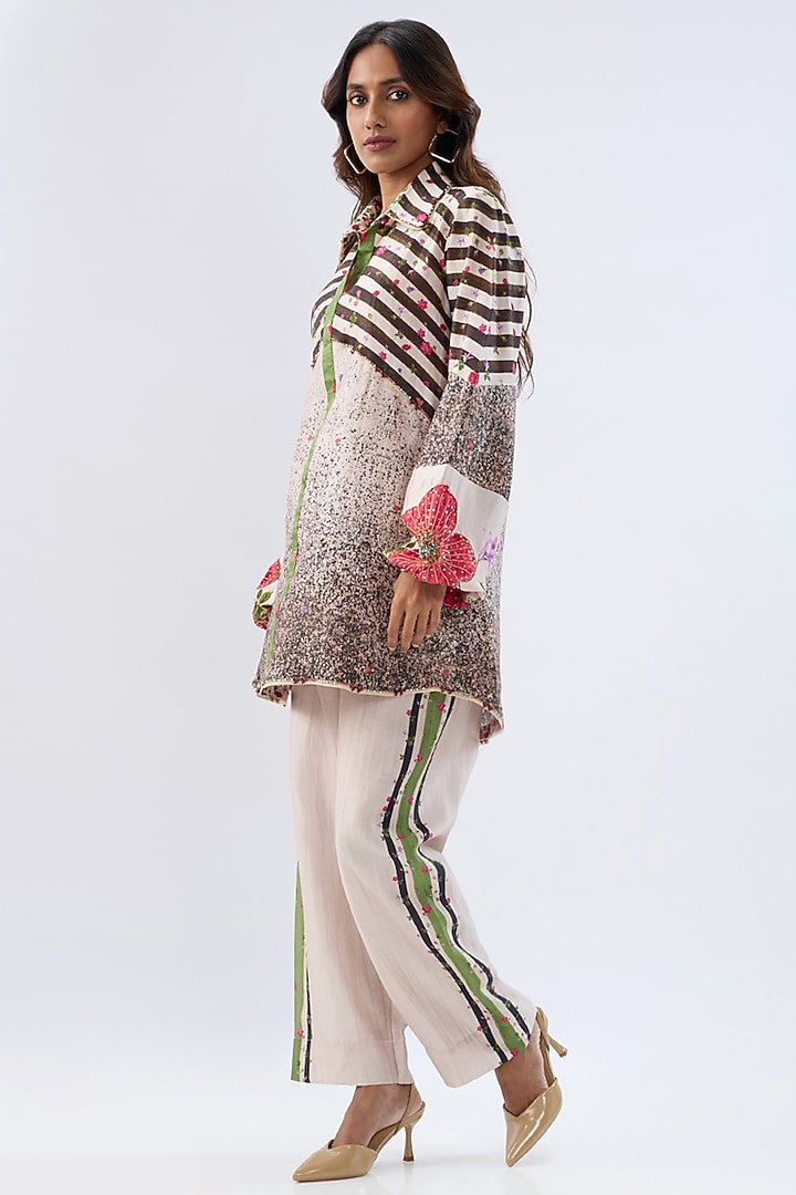 Black Silk Tencel Thread Embroidered & Printed Co-Ord Set by Niti Bothra at Pernia's Pop Up Shop