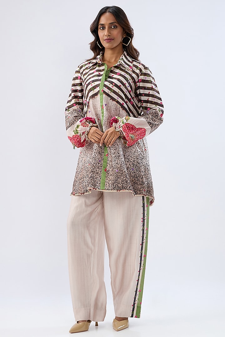 Black Silk Tencel Thread Embroidered & Printed Co-Ord Set by Niti Bothra at Pernia's Pop Up Shop