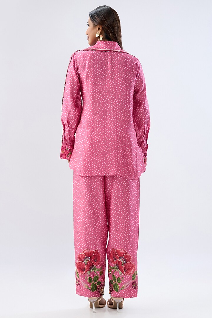Pink Silk Tencel Thread Embroidered & Printed Co-Ord Set by Niti Bothra at Pernia's Pop Up Shop