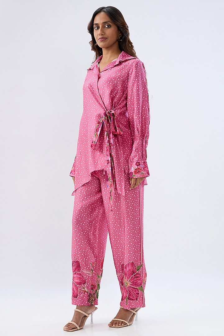 Pink Silk Tencel Thread Embroidered & Printed Co-Ord Set by Niti Bothra at Pernia's Pop Up Shop