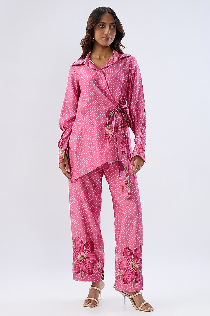 Pink Silk Tencel Thread Embroidered & Printed Co-Ord Set by Niti Bothra at Pernia's Pop Up Shop