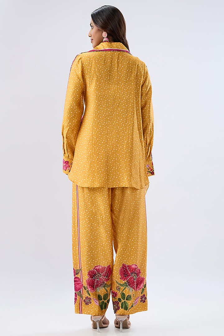 Yellow Silk Tencel Thread Embroidered & Printed Co-Ord Set by Niti Bothra at Pernia's Pop Up Shop