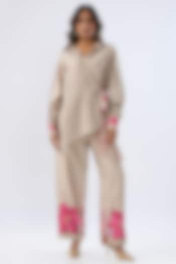 Ivory Silk Tencel Thread Embroidered & Printed Co-Ord Set by Niti Bothra at Pernia's Pop Up Shop