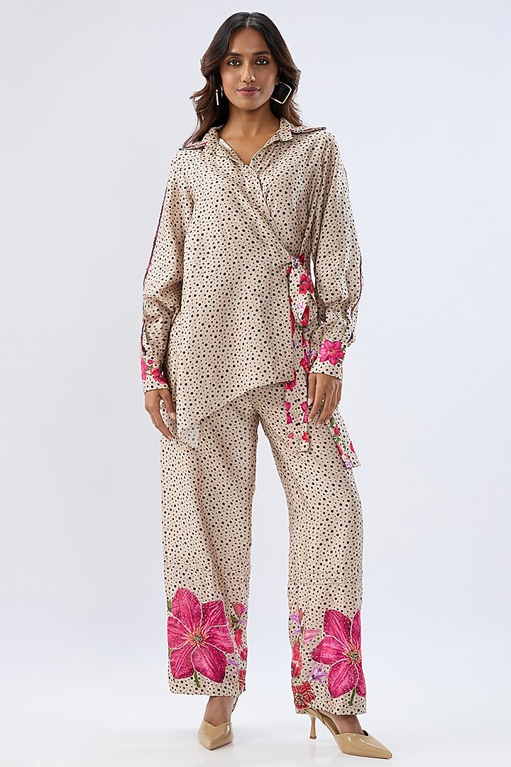 Ivory Silk Tencel Thread Embroidered & Printed Co-Ord Set by Niti Bothra at Pernia's Pop Up Shop