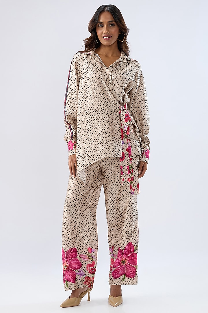 Ivory Silk Tencel Thread Embroidered & Printed Co-Ord Set by Niti Bothra at Pernia's Pop Up Shop