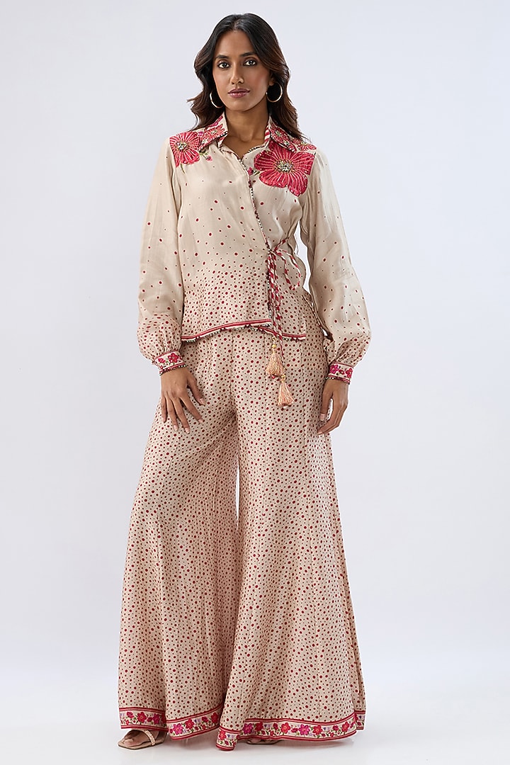 Ivory Silk Tencel Thread Embroidered & Printed Co-Ord Set by Niti Bothra at Pernia's Pop Up Shop
